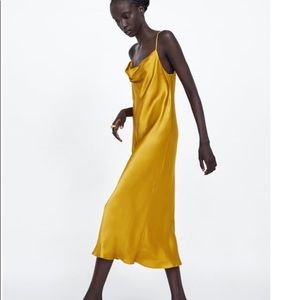Zara Strappy Mustard Satin Dress